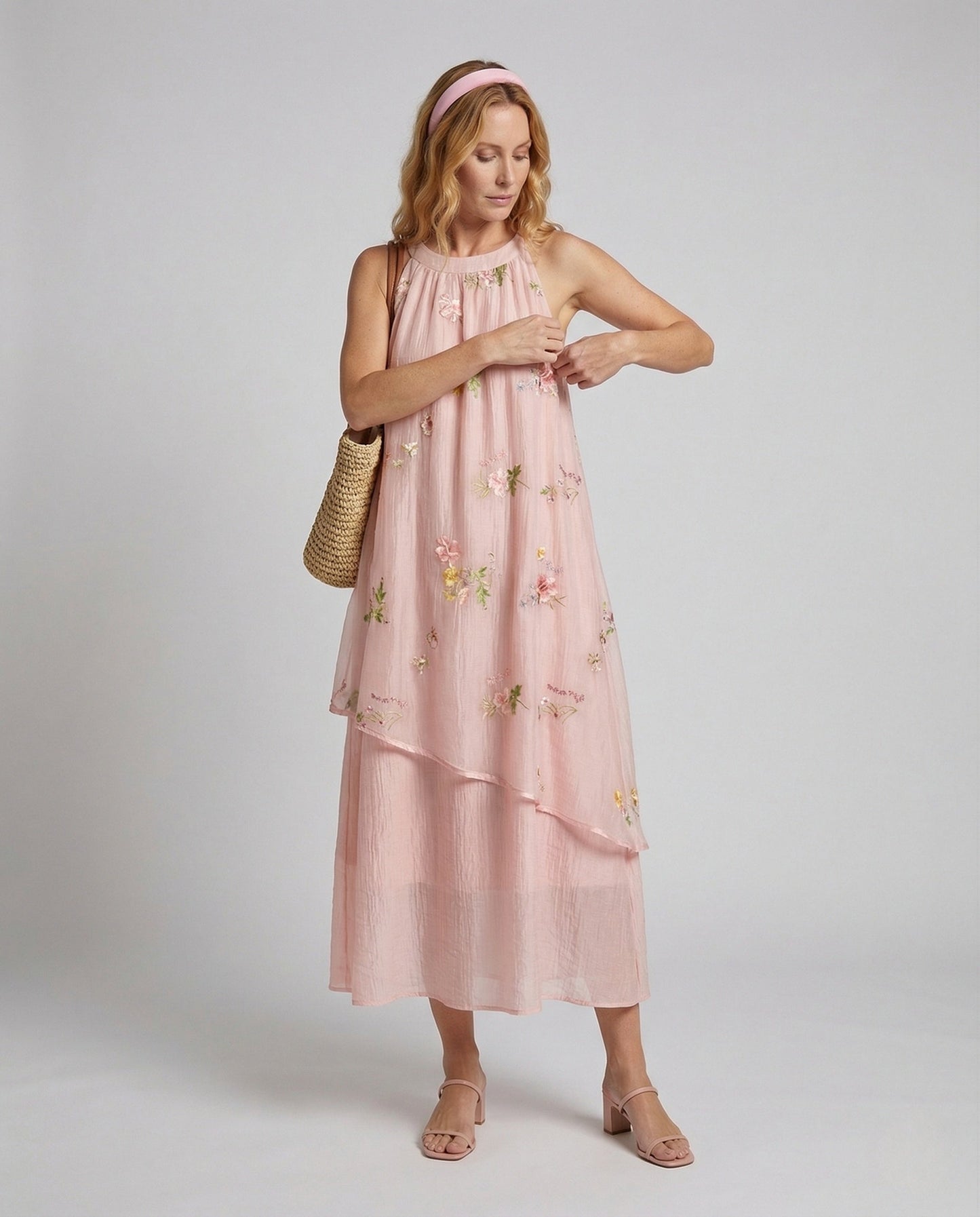 Damen Chiffon Maxikleid mit Stickerei - Eveloria