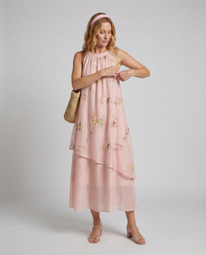 Damen Chiffon Maxikleid mit Stickerei - Eveloria