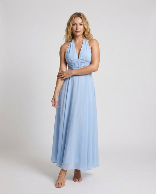 Damen Maxikleid Neckholder Lagenrock - Eveloria