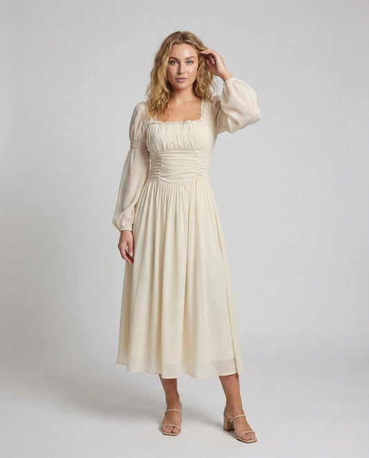 Damen Abendkleid Chiffon Ballonärmel - Eveloria