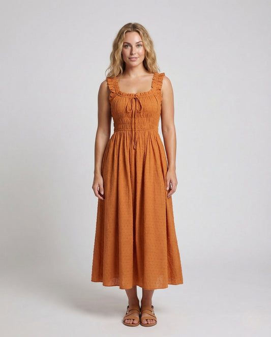 Damen Maxikleid Rüschen Tellerrock - Eveloria