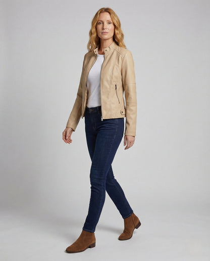 Damen Taillierte Kunstlederjacke Stehkragen - Eveloria