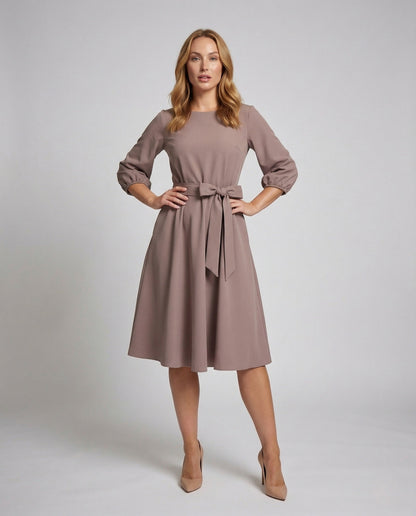 Damen A-Linien Midikleid mit Bindegürtel - Eveloria