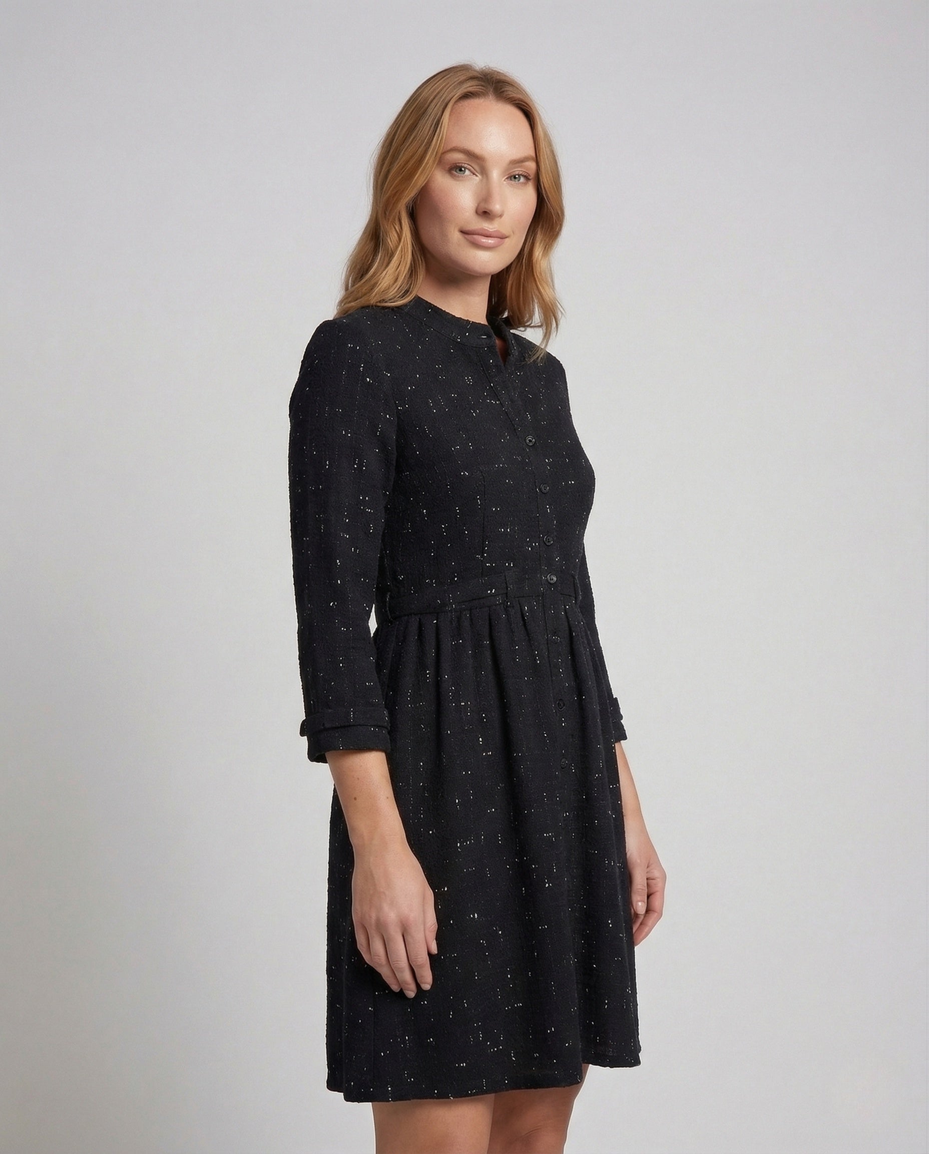 Damen Tweedkleid Knöpfe - Eveloria