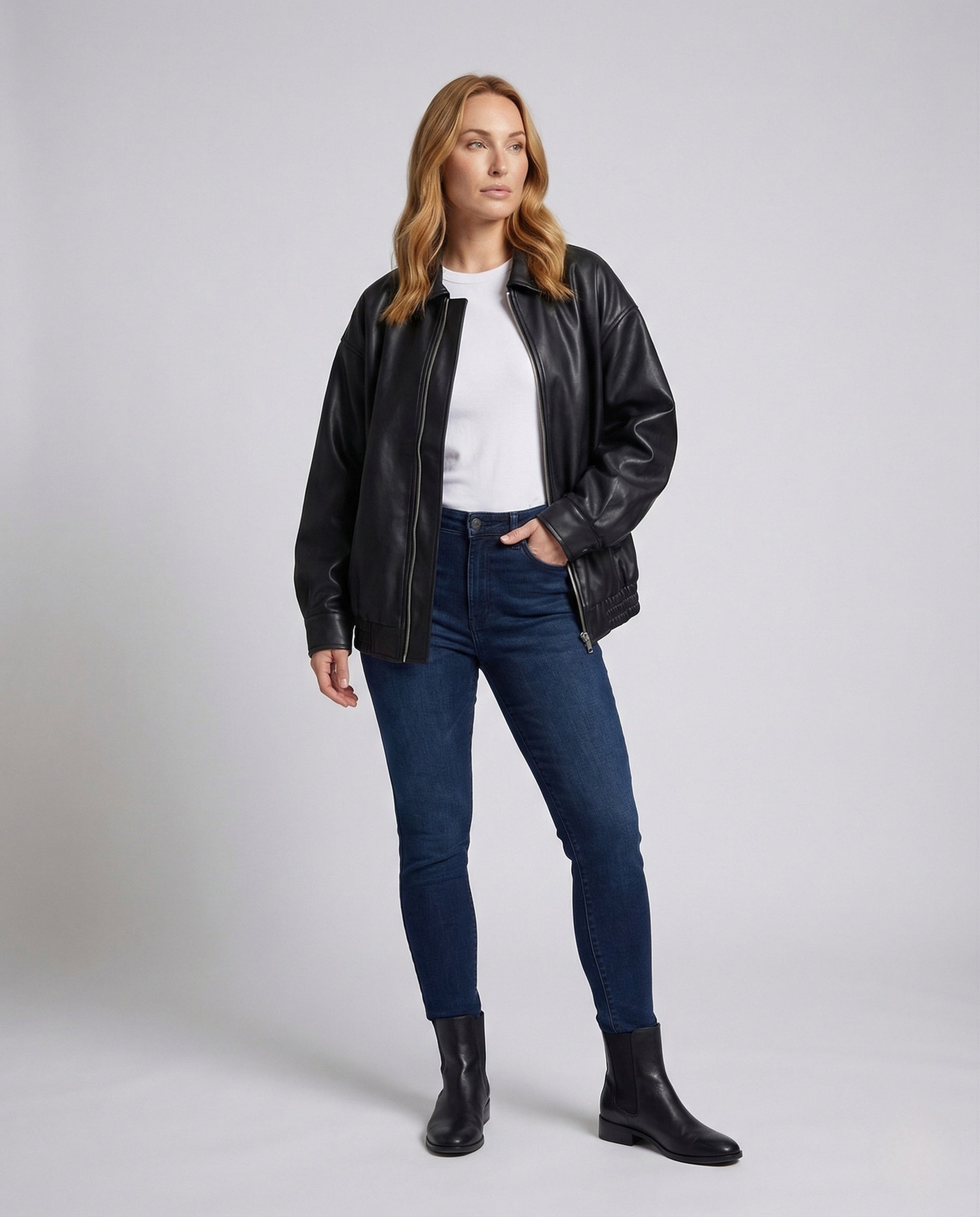 Damen Lederjacke Lederoptik Schwarz - Eveloria
