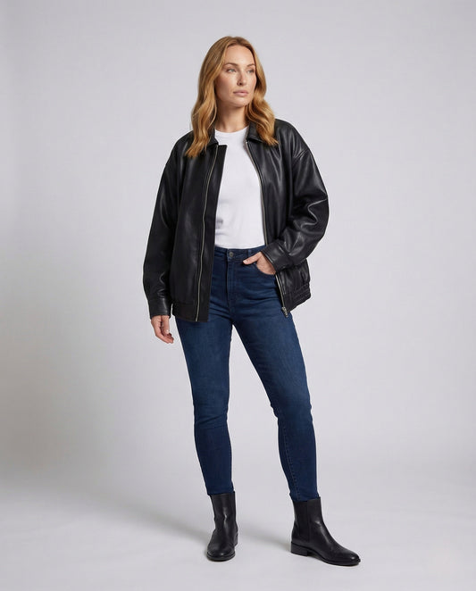 Damen Lederjacke Lederoptik Schwarz - Eveloria