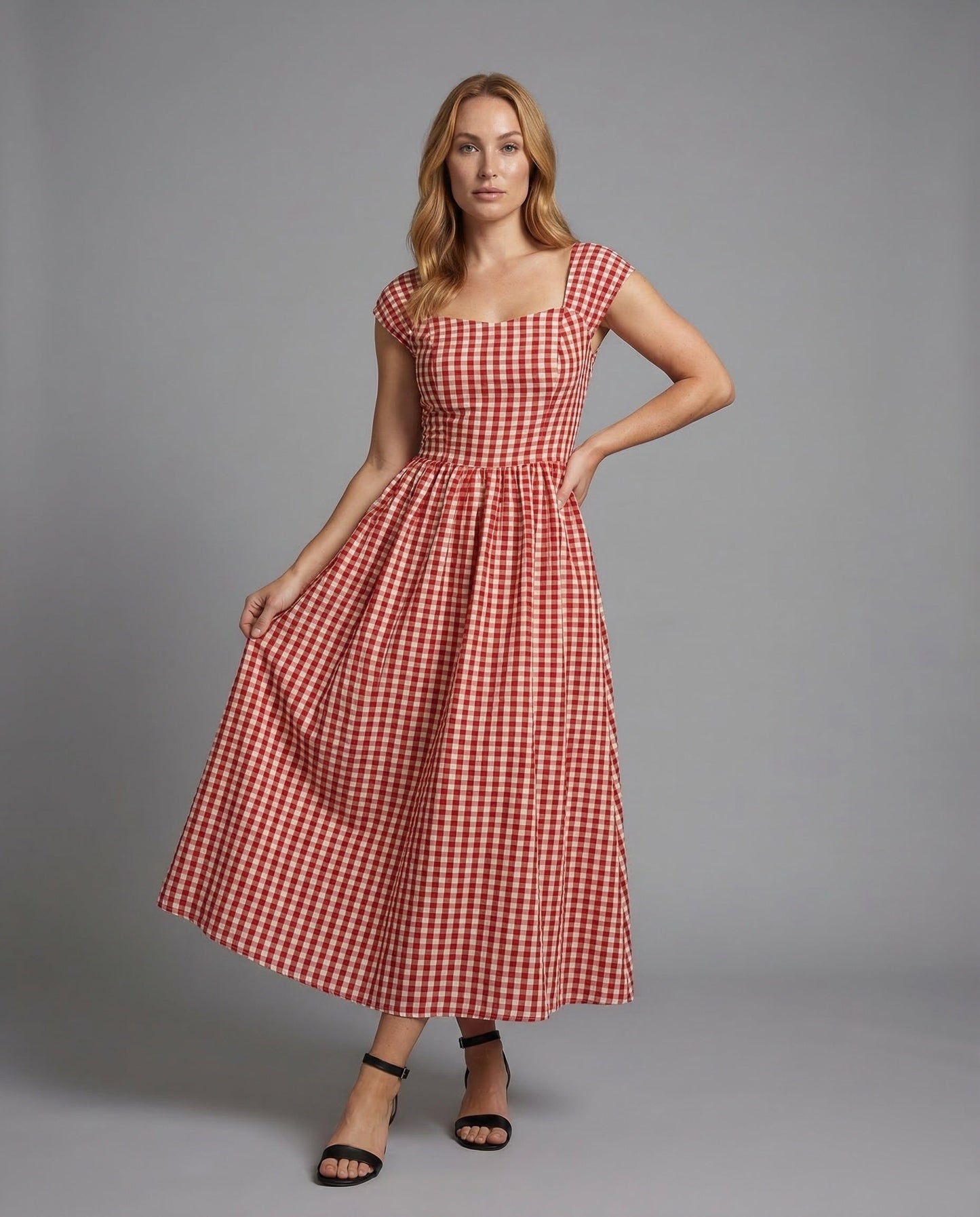 Damen Midikleid Vichy Karo - Eveloria