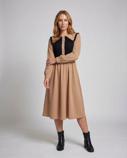 Damen Midikleid Rüschenkragen Vintage Stil - Eveloria