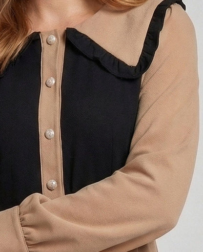 Damen Midikleid Rüschenkragen Vintage Stil