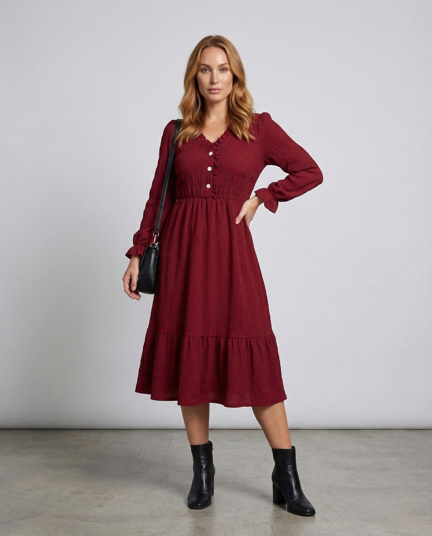 Damen Midikleid Viskose Knopfleiste - Eveloria