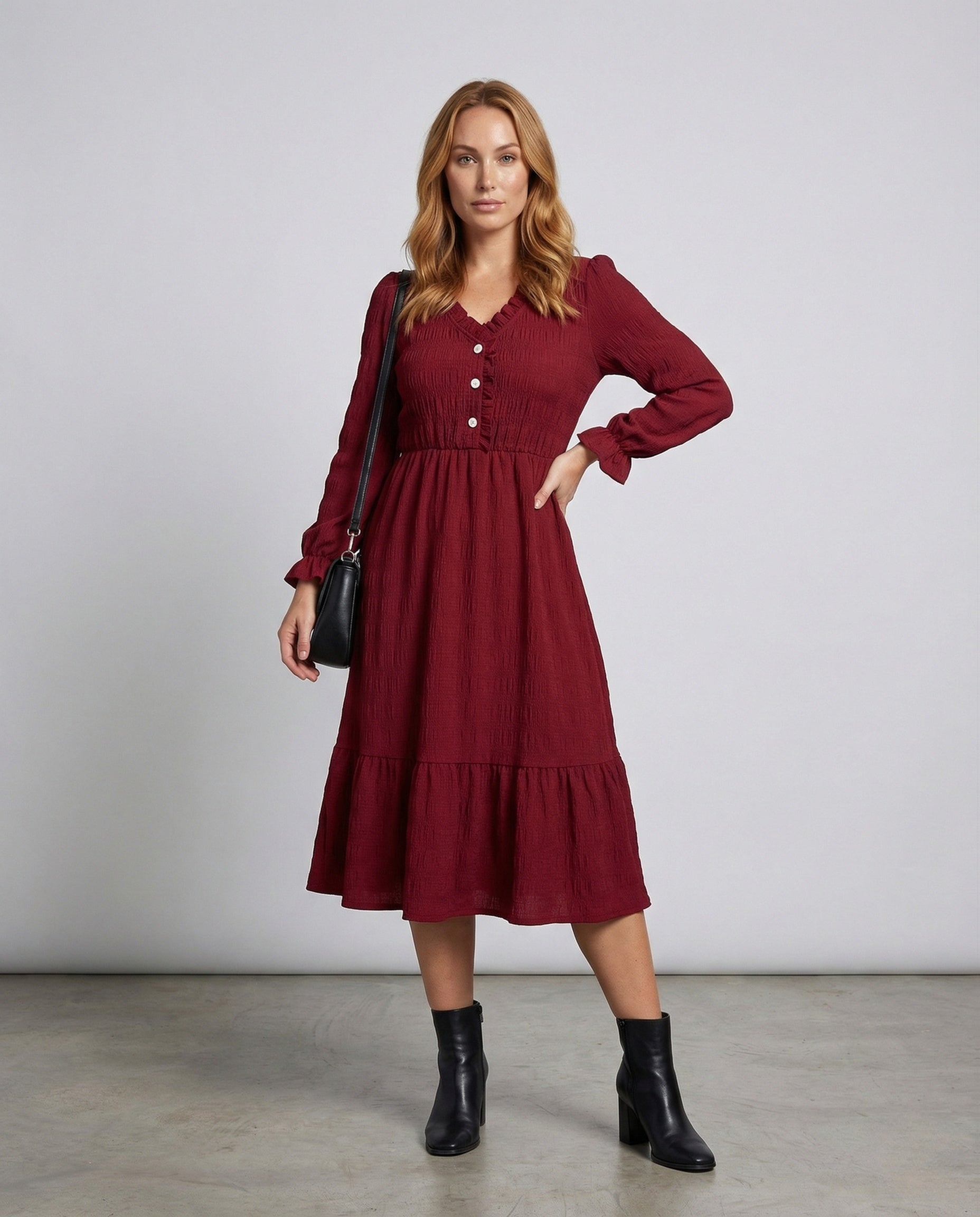 Damen Midikleid Viskose Knopfleiste - Eveloria