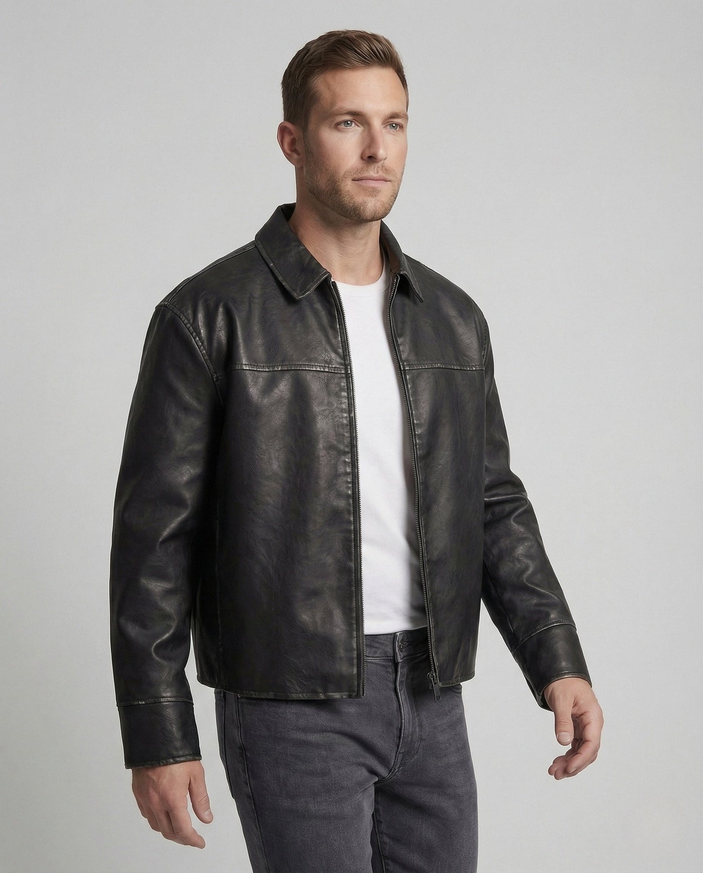 Damen Weite Kunstlederjacke Schwarz - Eveloria