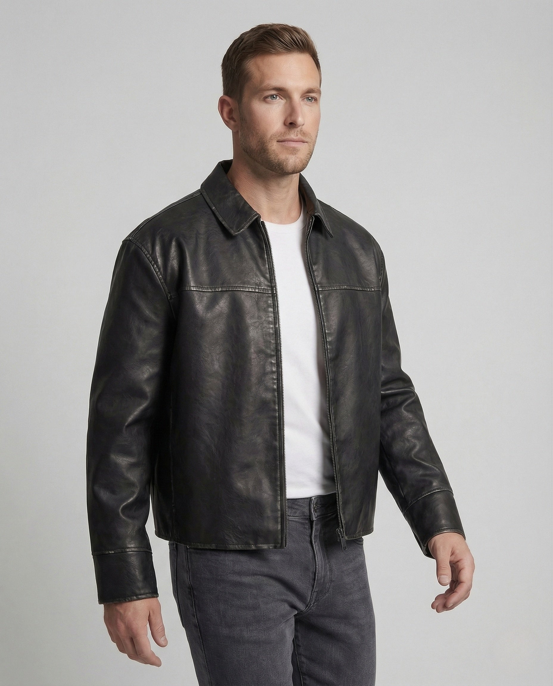 Damen Weite Kunstlederjacke Schwarz - Eveloria