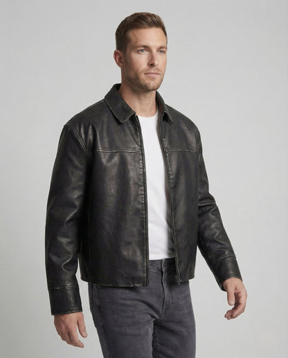 Damen Weite Kunstlederjacke Schwarz - Eveloria