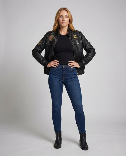 Damen Lederjacke Retro Optik Schwarz - Eveloria