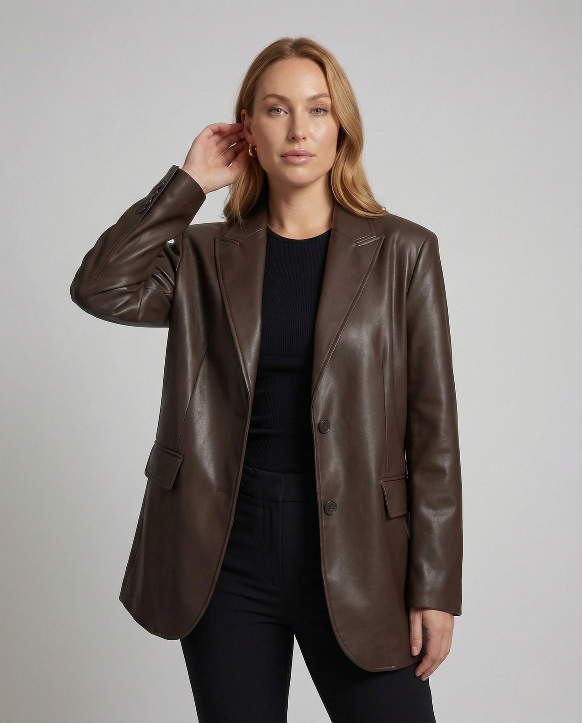 Damen Blazer Lederoptik Weit - Eveloria