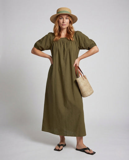 Damen A-Linie Maxikleid Puffärmel - Eveloria