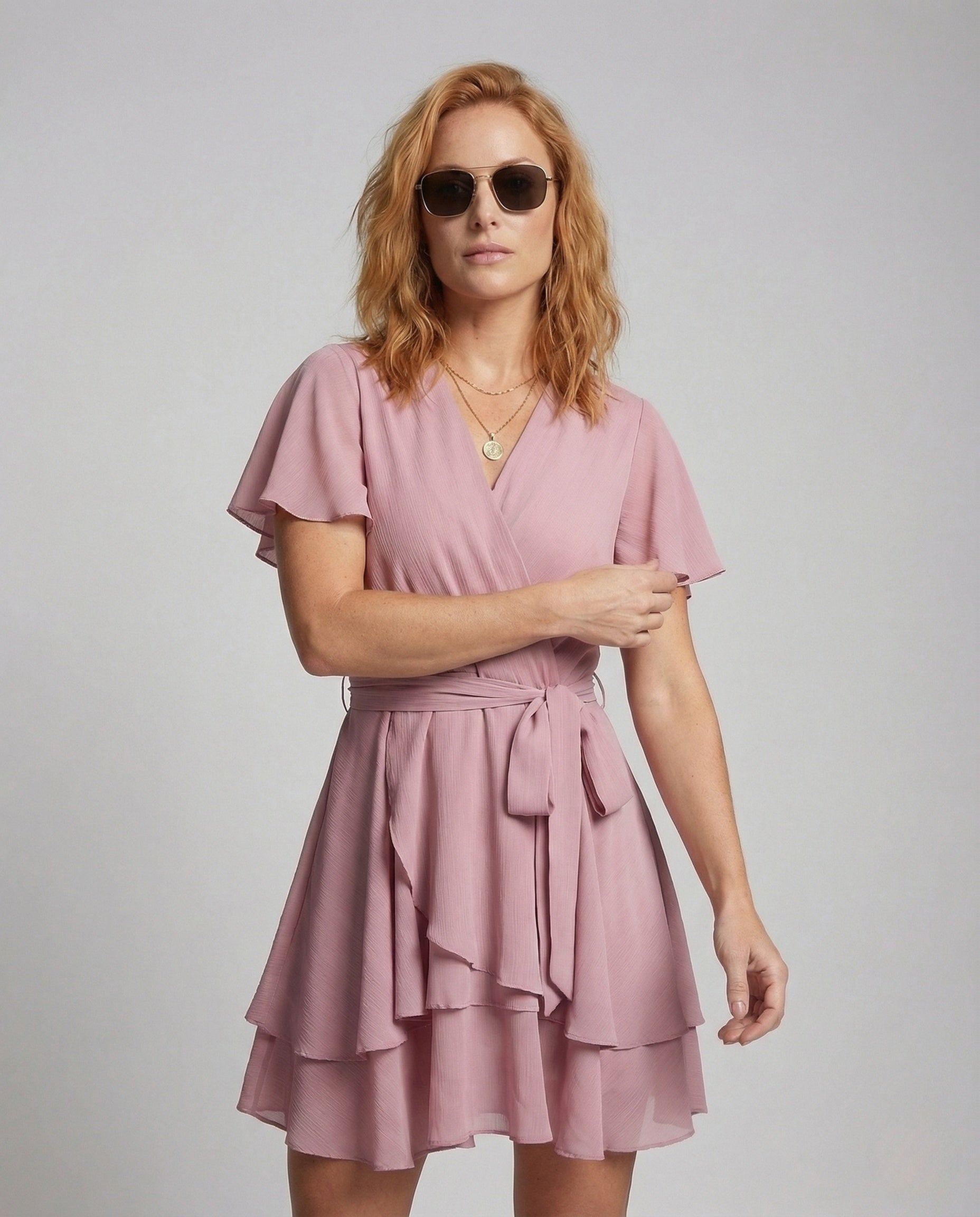 Damen Wickelkleid Chiffon Stufenrock - Eveloria
