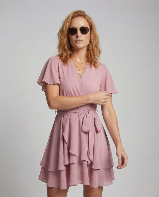 Damen Wickelkleid Chiffon Stufenrock - Eveloria
