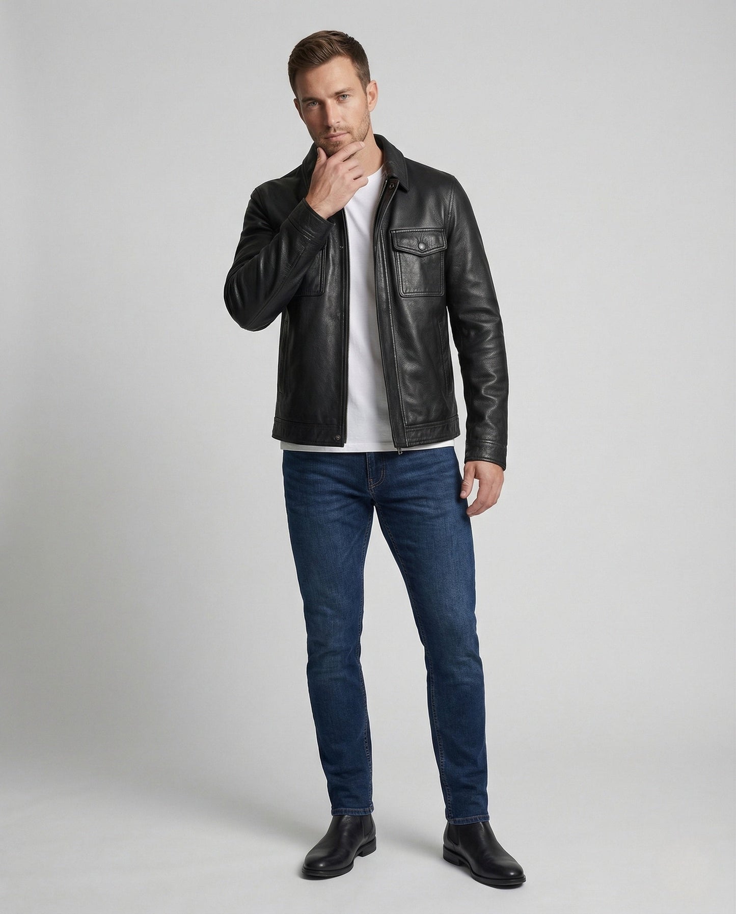 Herren Lederfliegerjacke Echtleder Schwarz - Eveloria