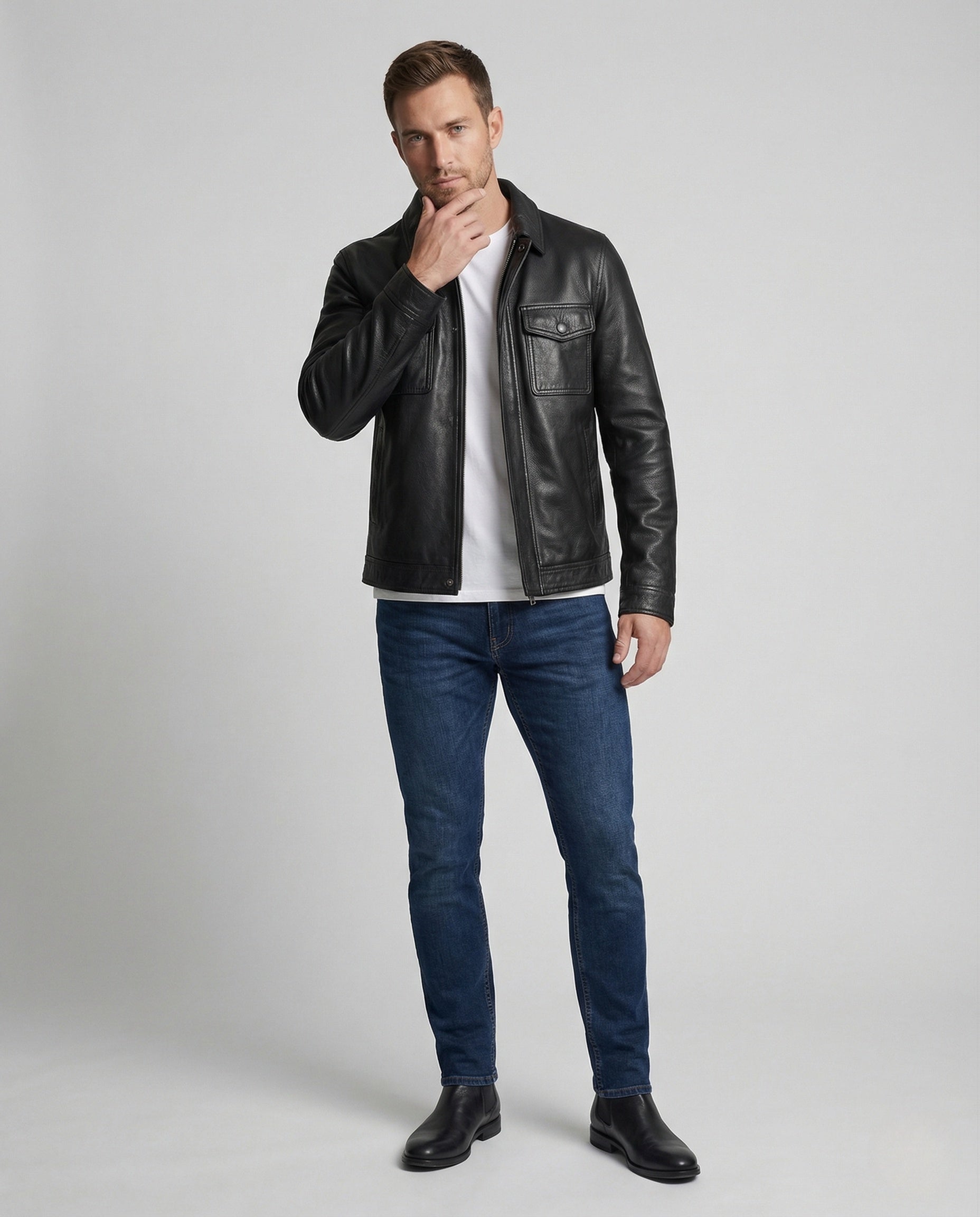 Herren Lederfliegerjacke Echtleder Schwarz - Eveloria