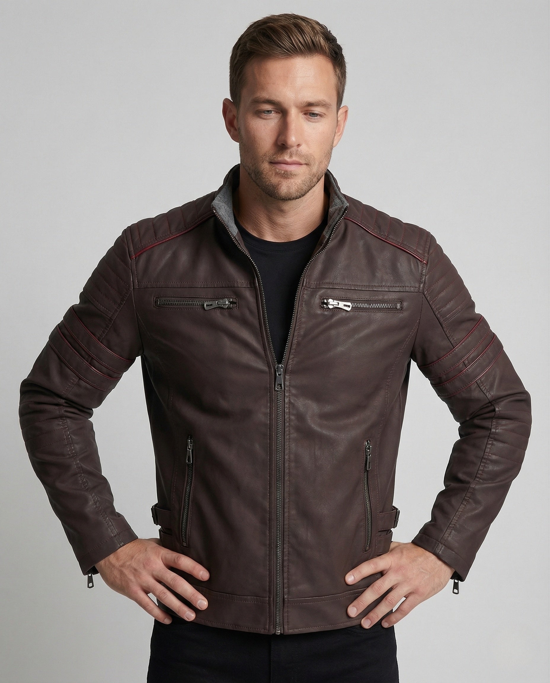 Herren Lederblouson Motorsport Schwarz Leder - Eveloria