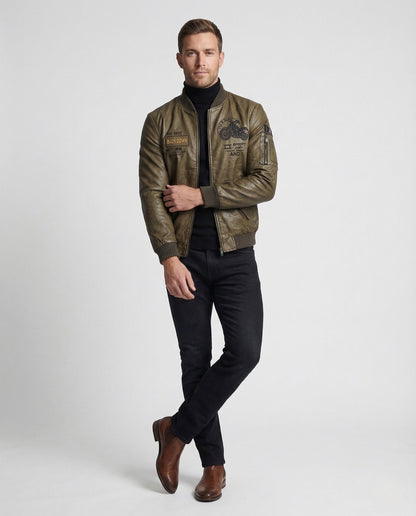 Herren Lederjacke Fliegerstyle Lederoptik Schwarz - Eveloria