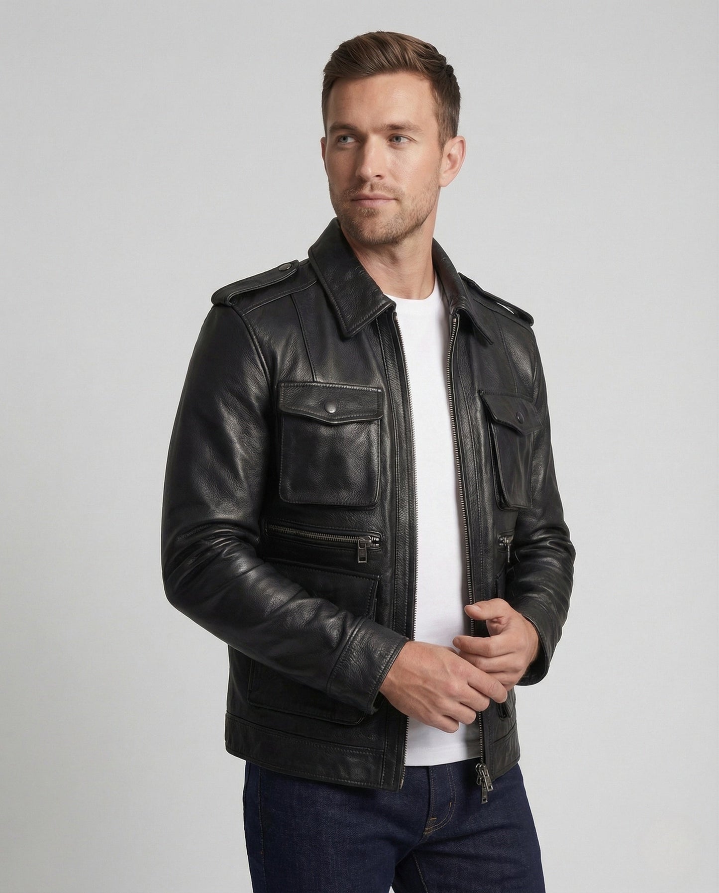 Herren Lederjacke Utility-Style - Eveloria