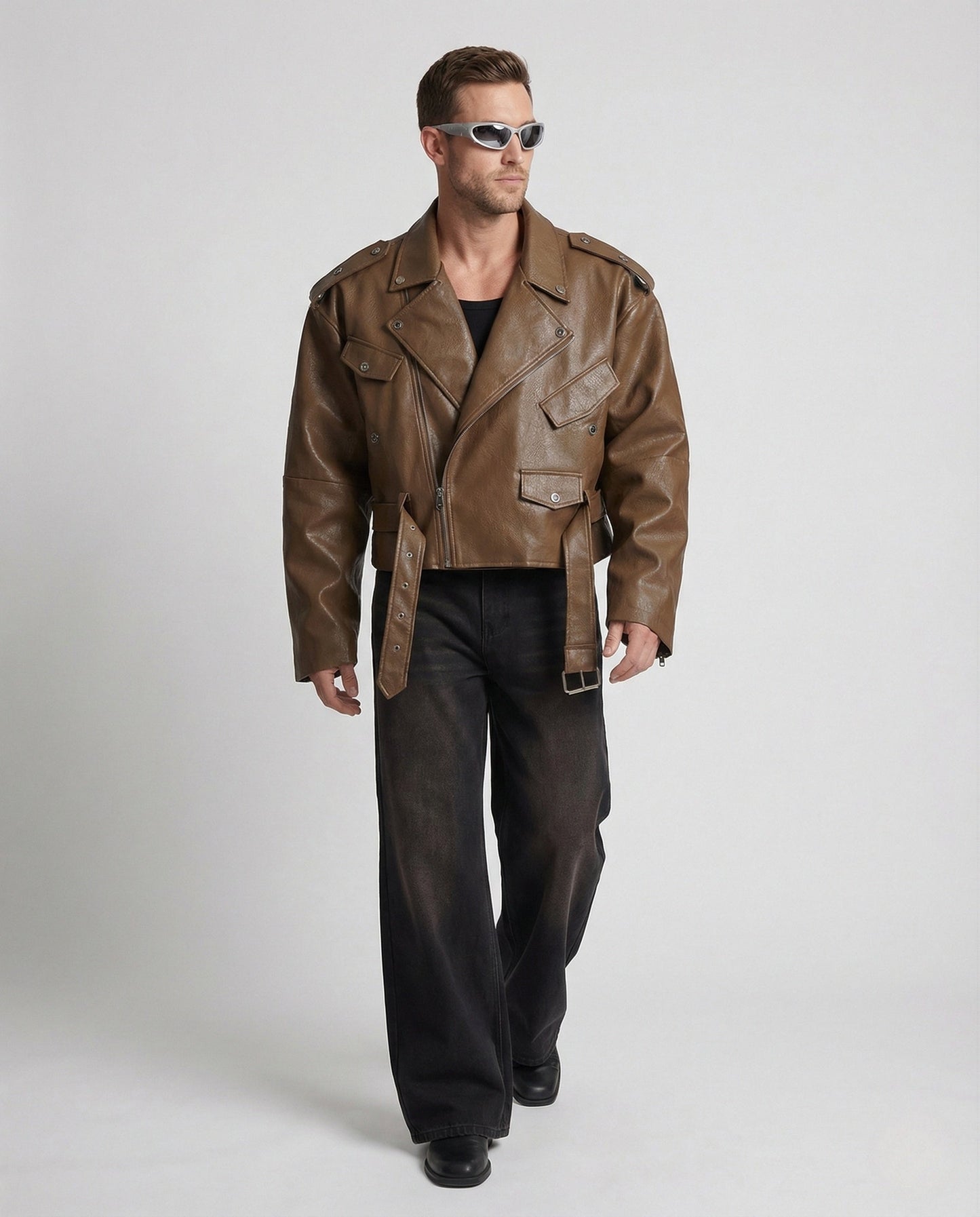Herren Lederbikerjacke Schwarz - Eveloria