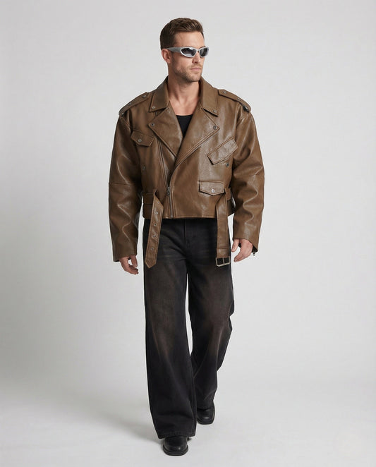 Herren Lederbikerjacke Schwarz - Eveloria