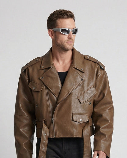Herren Lederbikerjacke