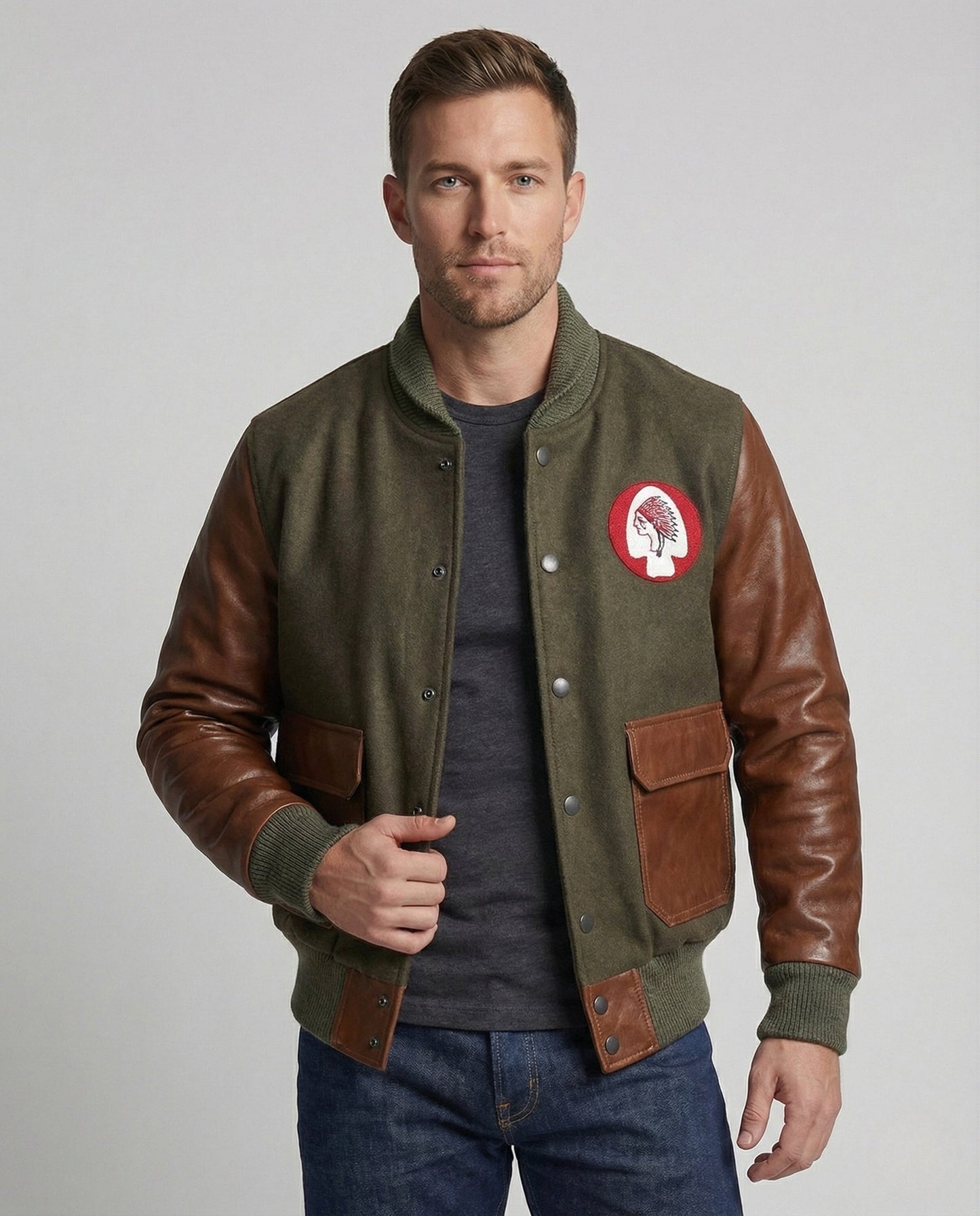 Herren Blouson Lederärmel Schwarz - Eveloria