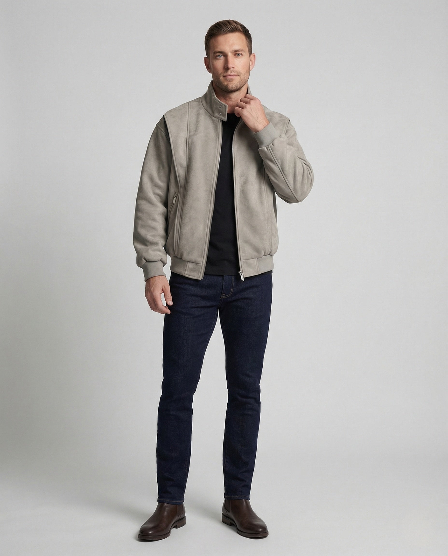 Herren Velours-Bomberjacke Weit - Eveloria