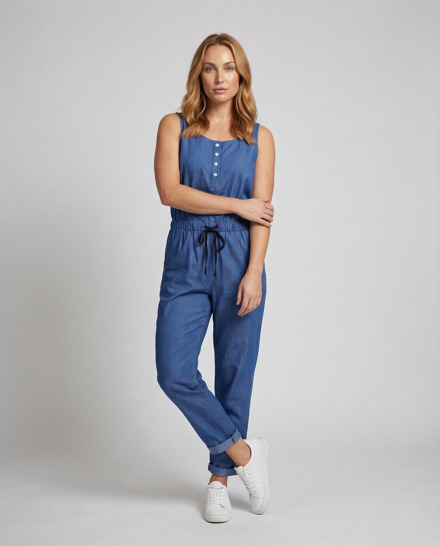 Damen Chambray-Overall mit Tunnelzug - Eveloria