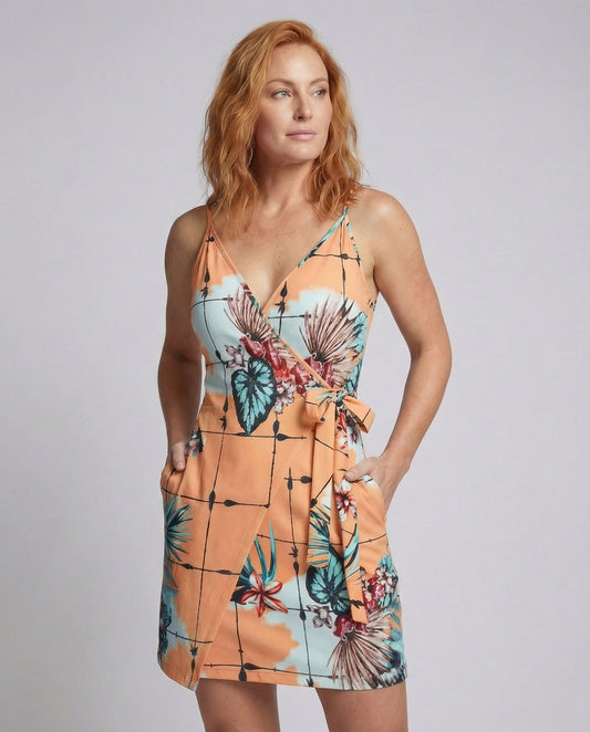 Damen Minikleid Spaghettiträger Wickelkleid - Eveloria