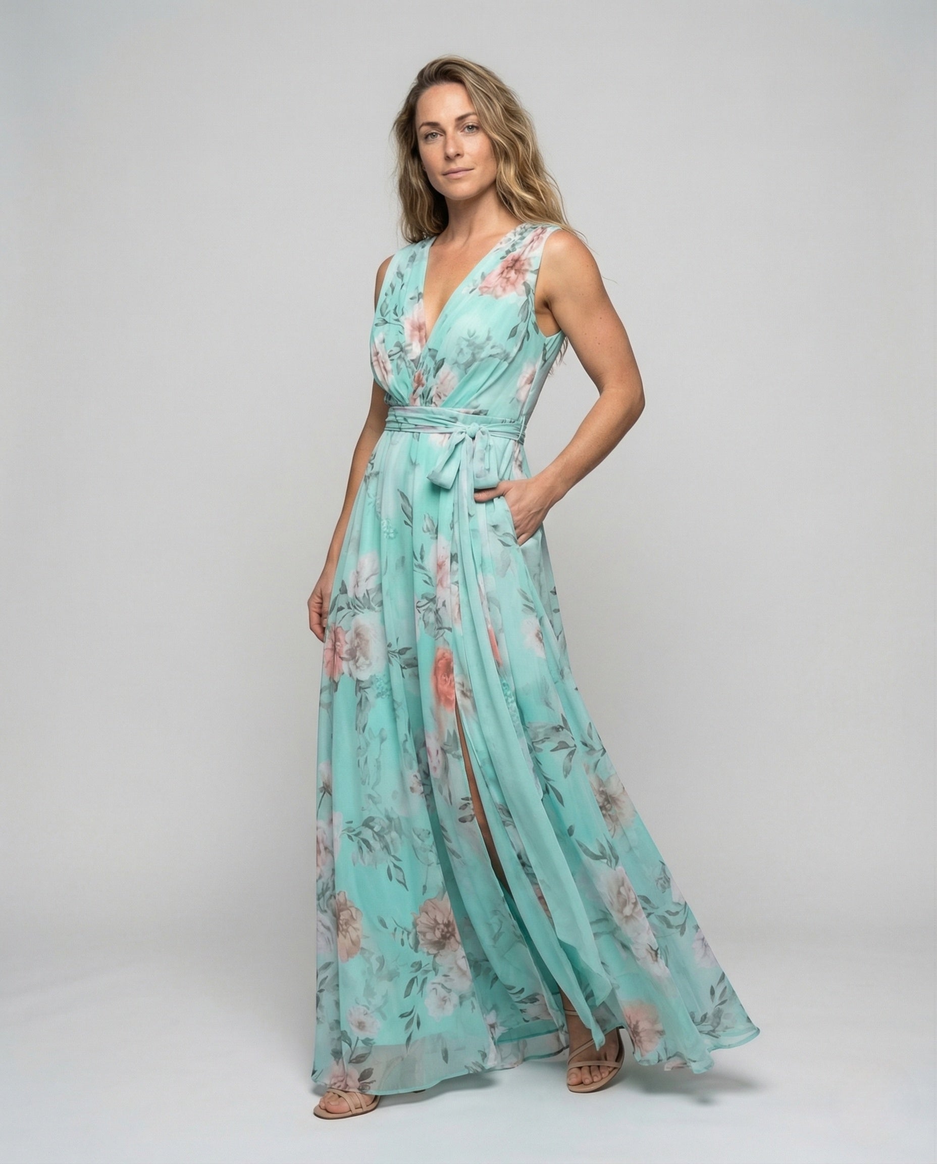 Damen Wickelmaxikleid Chiffon - Eveloria