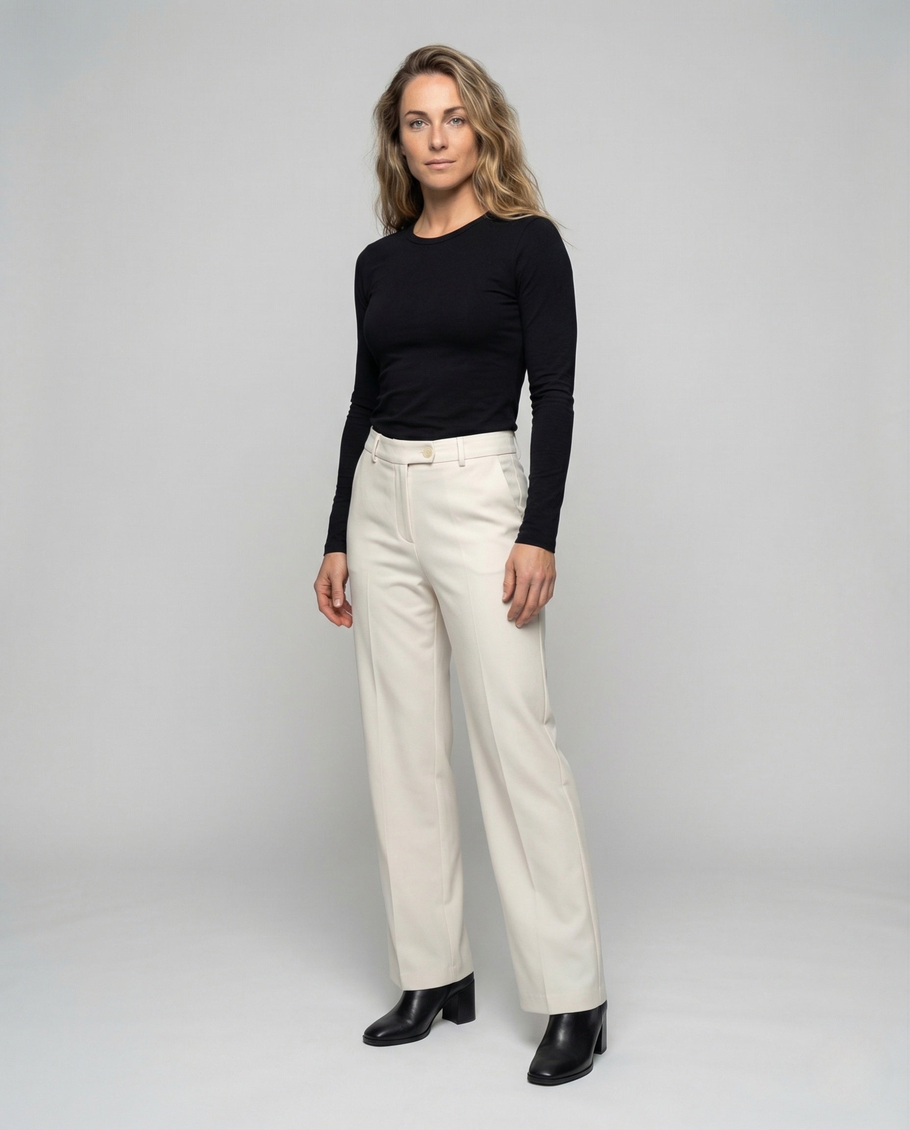 Damen Palazzo Hose Baumwolle Bügelfalte Schwarz - Eveloria