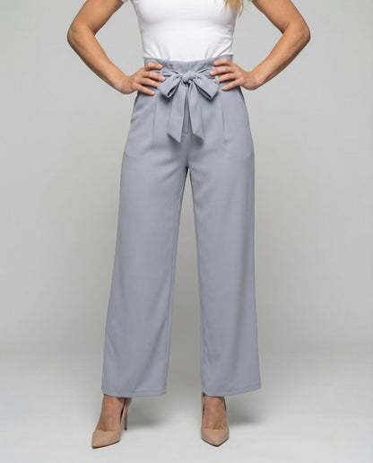 Damen Paperbag Palazzohose Baumwolle Beige - Eveloria
