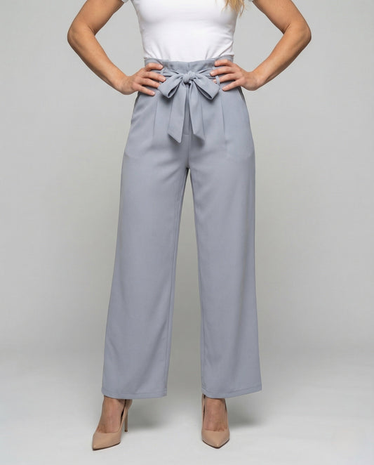 Damen Paperbag Palazzohose Baumwolle Beige - Eveloria
