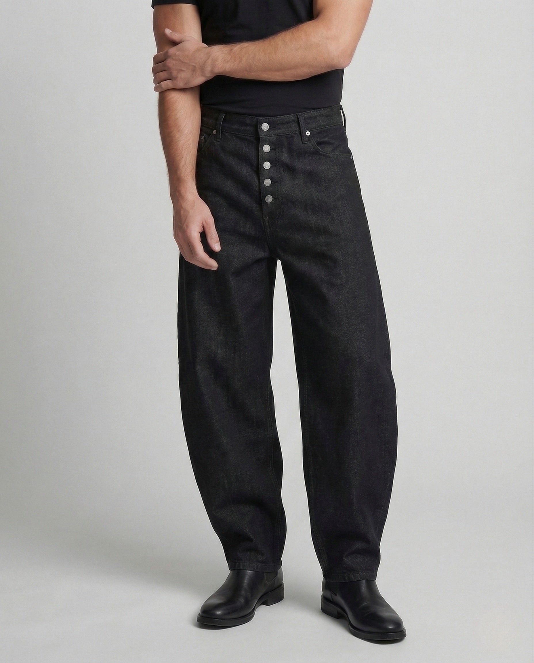 Damen Palazzo-Hose Knopfleiste Baumwolle Schwarz - Eveloria