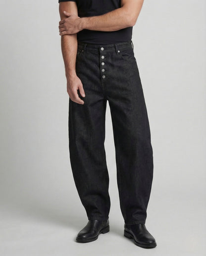 Damen Palazzo-Hose Knopfleiste Baumwolle Schwarz - Eveloria