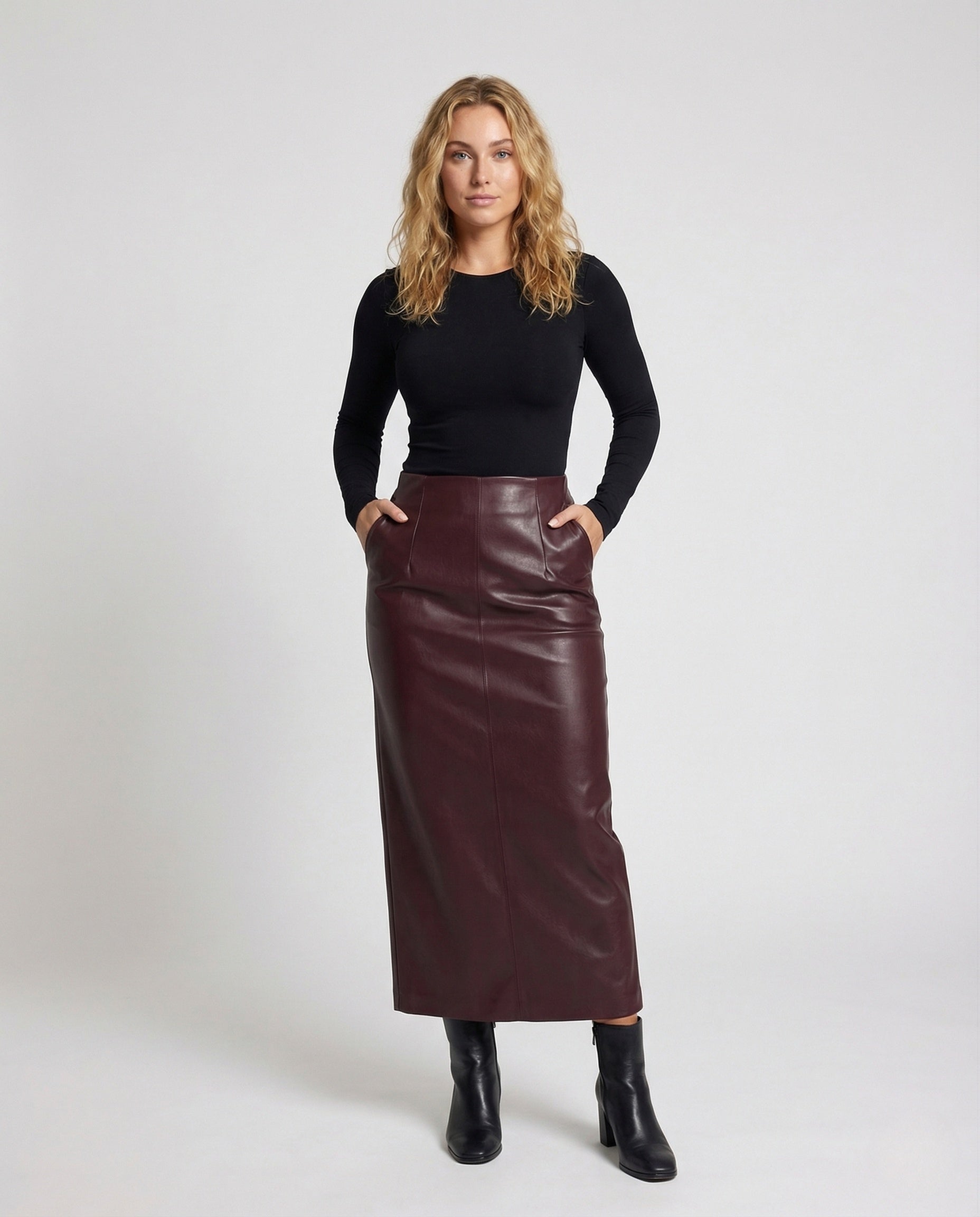 Damen Midirock A-Linie Kunstleder - Eveloria