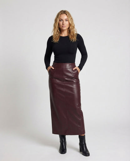 Damen Midirock A-Linie Kunstleder - Eveloria