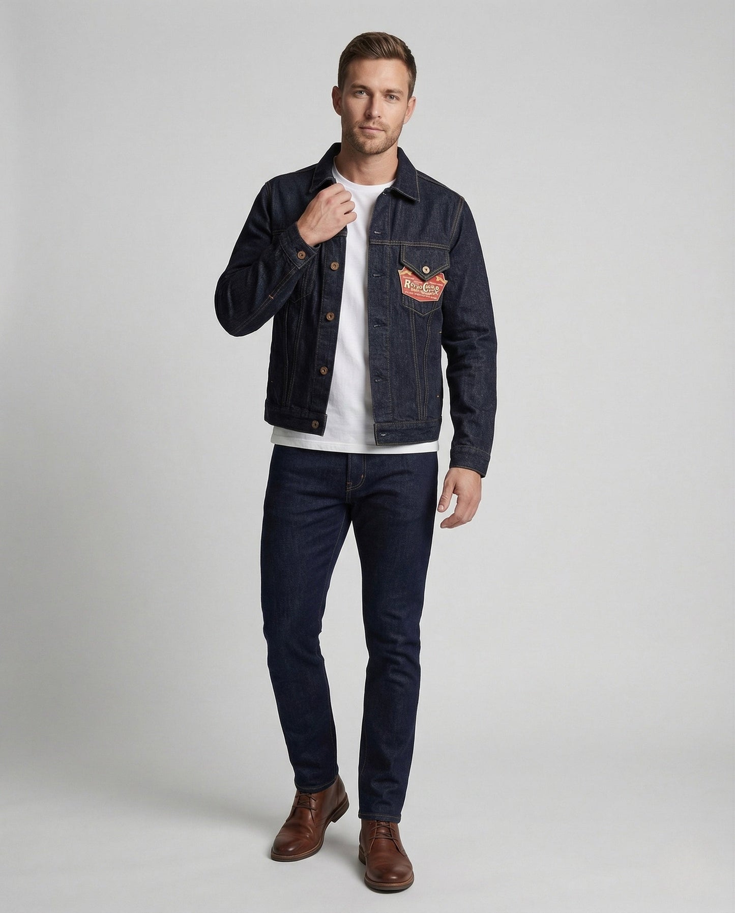 Herren Jeansjacke Raw Denim Brusttaschen Blau - Eveloria