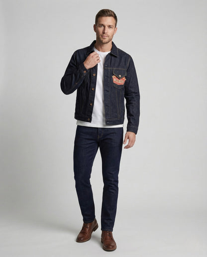 Herren Jeansjacke Raw Denim Brusttaschen Blau - Eveloria