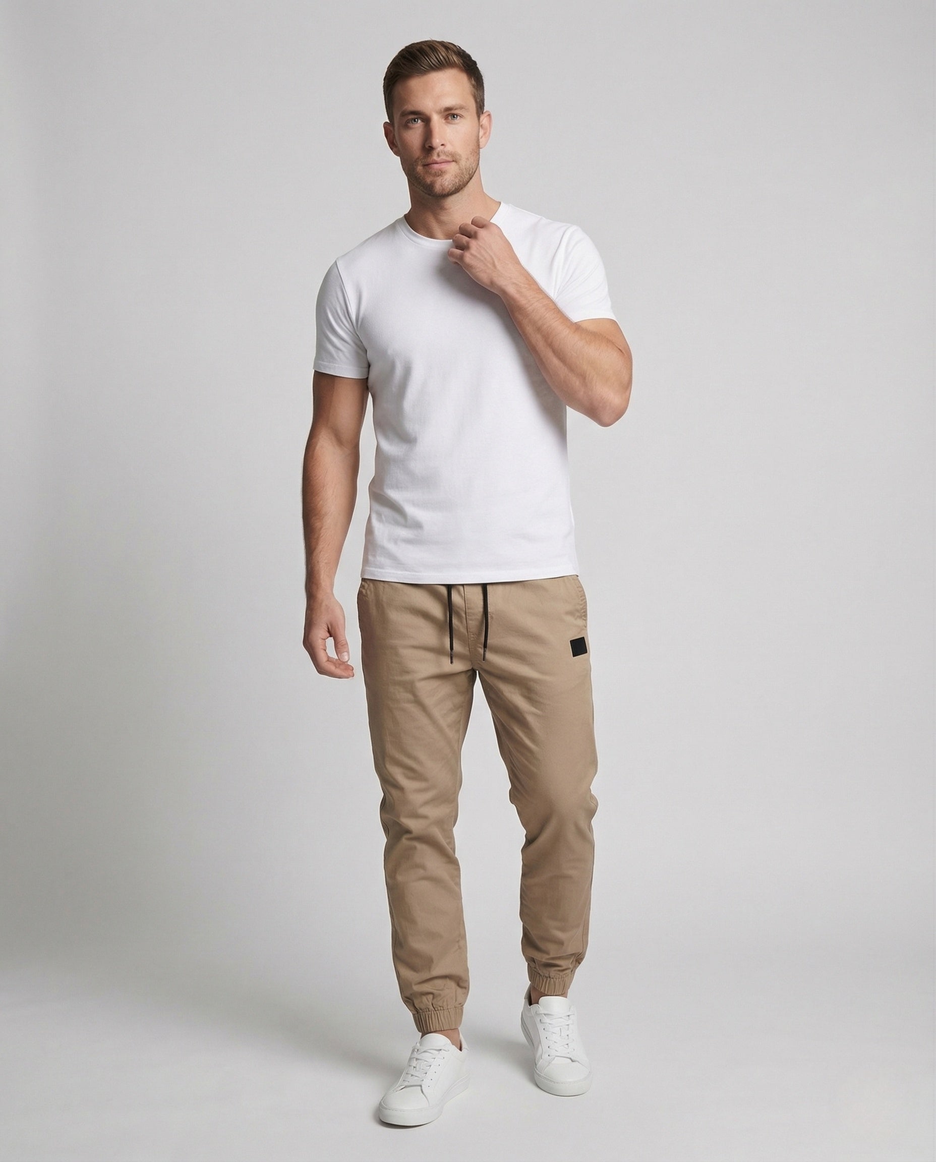 Herren Jogginghose Twill Elastischer Saum Schwarz - Eveloria