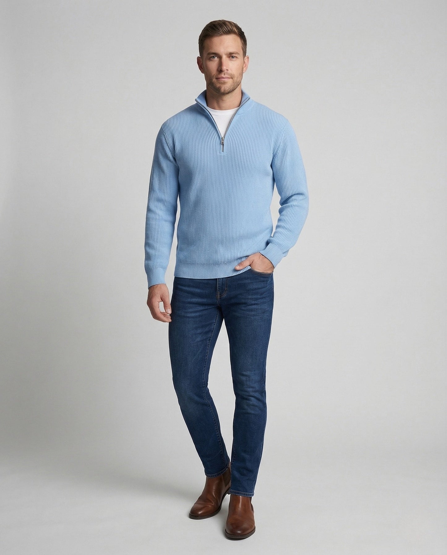 Herren Strickpullover Gerippt Reißverschluss - Eveloria