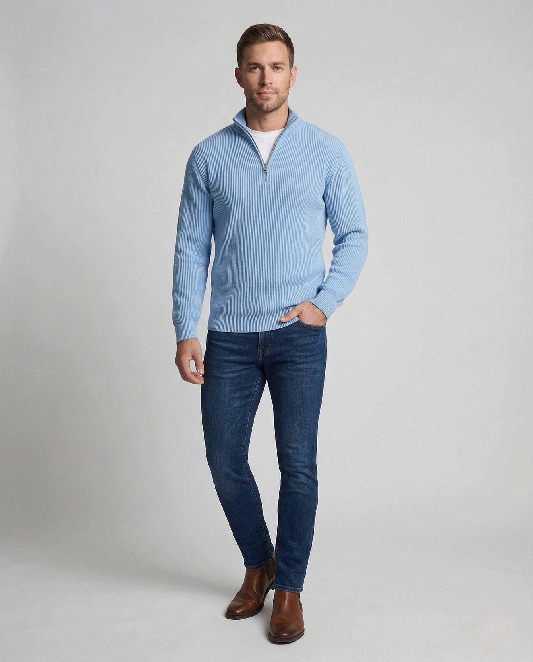 Herren Strickpullover Gerippt Reißverschluss - Eveloria