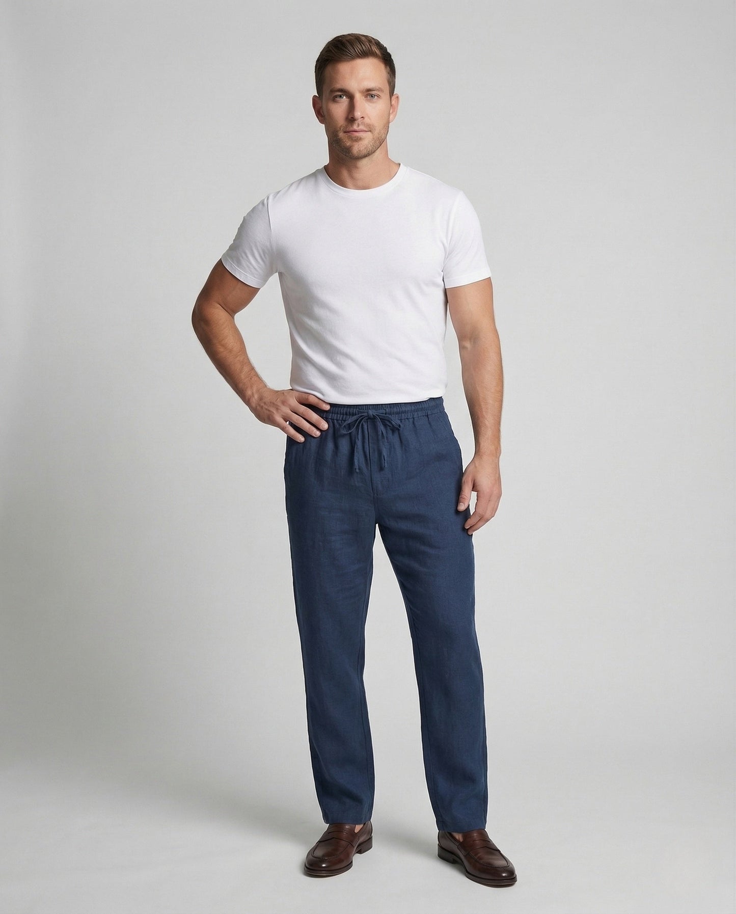 Herren Leinenhose Weit Bein Sommerhose Tunnelzug - Eveloria