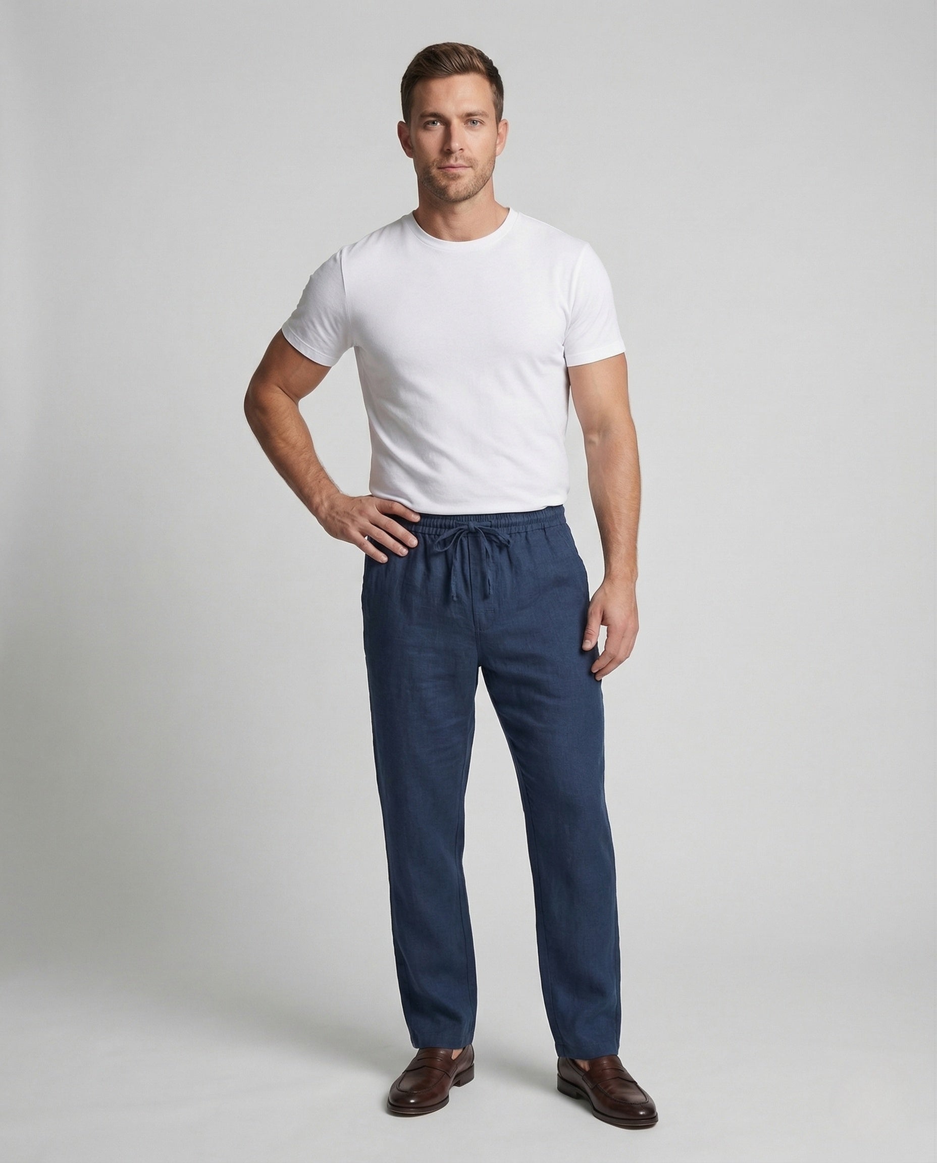 Herren Leinenhose Weit Bein Sommerhose Tunnelzug - Eveloria